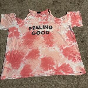 Torrid Pink and White Tie-Dye Cold Shoulder Top